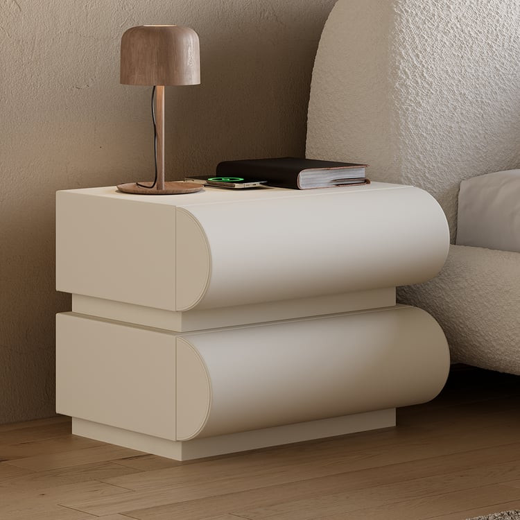 Humply Modern White Leather Smart Nightstand with Wireless Charger Drawers Bedside Table | Homary | Homary