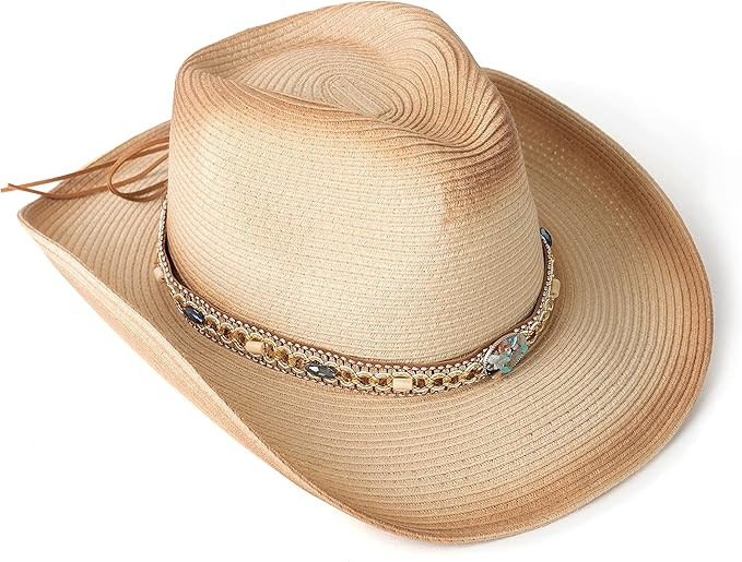 Western Style Classic Cowboy Straw Hat Wide Brim Cowgirl Hat with Belt Buckle | Amazon (US)