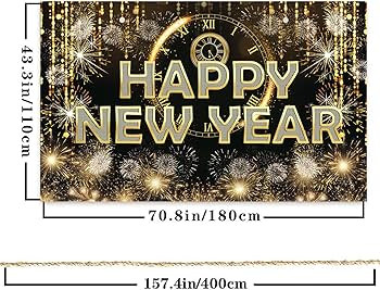 HAPPY NEW YEAR Hanging Extra Large Fabric Sign Poster Black Background Banner with Firework Patte... | Amazon (US)