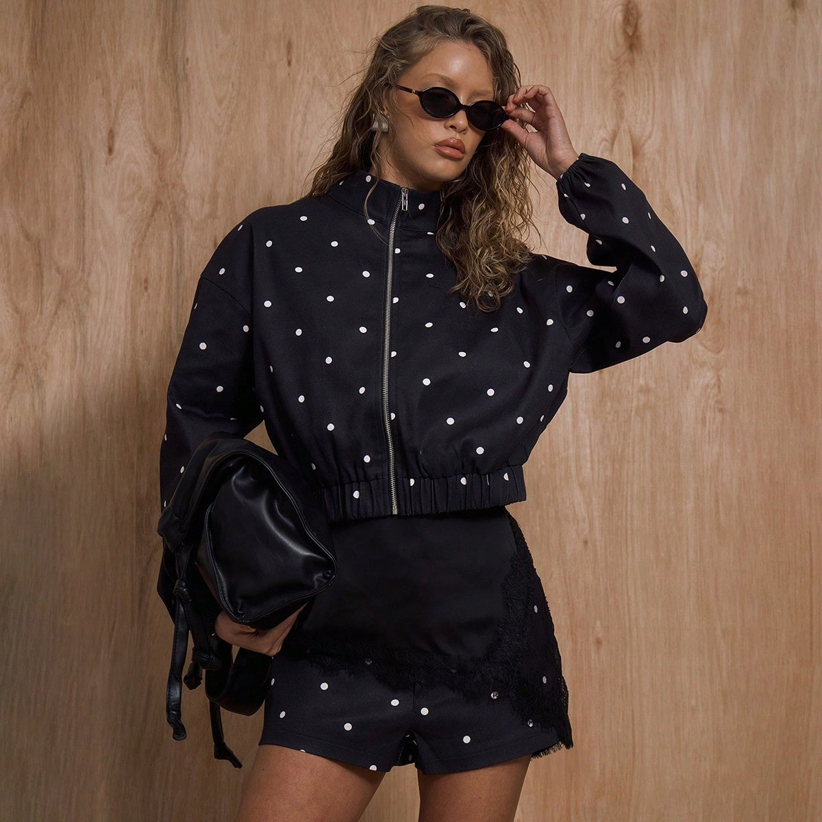 MUSERA Polka Dot Half Zip Through Funnel Neck Jacket Coord Top Only NewYear Cute Sexy Going Out Accented Valentines Day Spring Summer Holiday Elegant | SHEIN