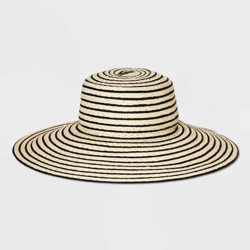 Striped Straw Down Brim Hat - A New Day™ Natural/Black | Target
