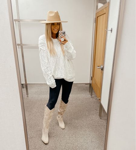 Wearing me ding in the sweater. NSale boots. Cowboy boots. Nordstrom anniversary sale. Leggings outfit. Fall fashion. Hat

#LTKsalealert #LTKFind #LTKxNSale