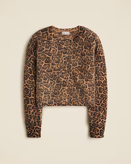 Brushed cashmere shrunken crewneck sweater in leopard print | J. Crew US