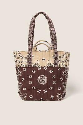 EVEREVE Women's Piper Bandana Tote Bag, Chocolate/Ivory Brown | Evereve