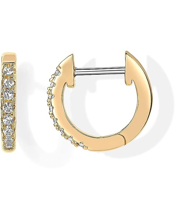 PAVOI 14K Gold Plated Cubic Zirconia Cuff Earrings Huggie Stud | Amazon (US)