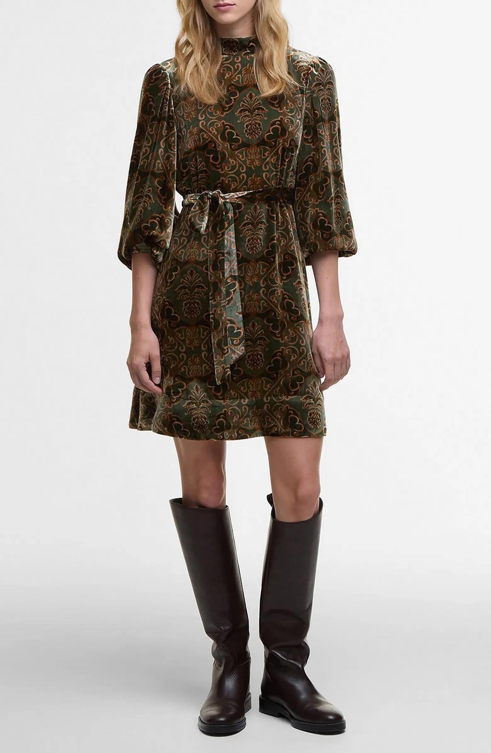 Barbour x Farm Rio Ana Clara Long Sleeve Velvet Minidress | Nordstrom | Nordstrom