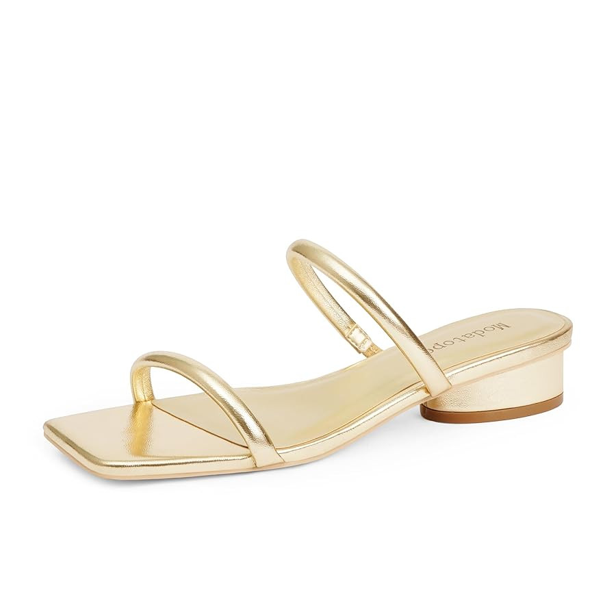 Modatope Square Open Toe Heeled Sandals Women Two Strap Chunky Heel Sandals for Women Low Block H... | Amazon (US)