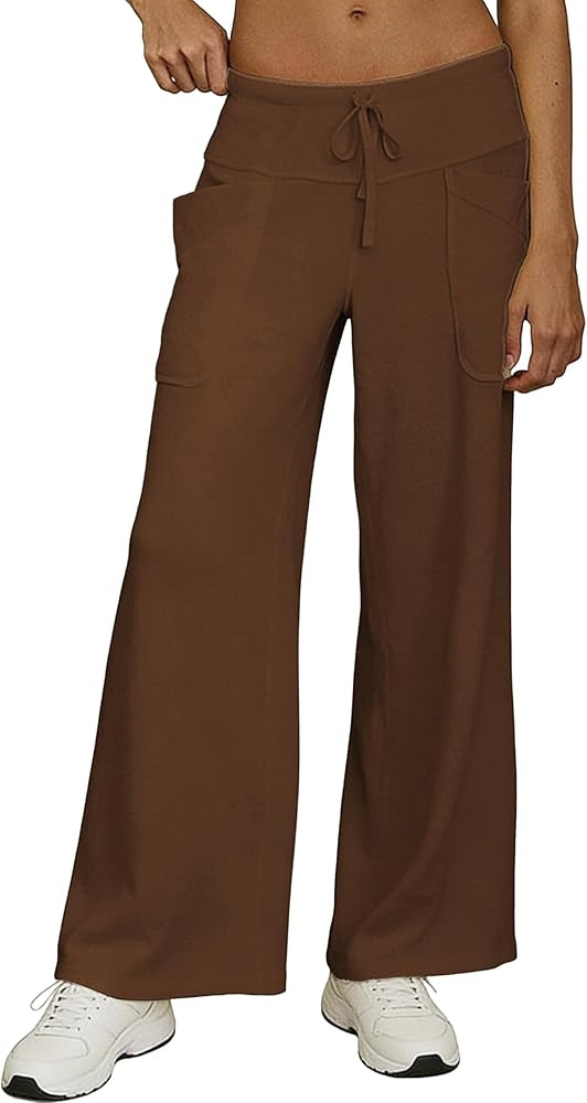 Women's Lounge Pants High Waisted Wide Leg Elastic Drawstring Sweatpants Palazzo Pajama Trousers | Amazon (US)