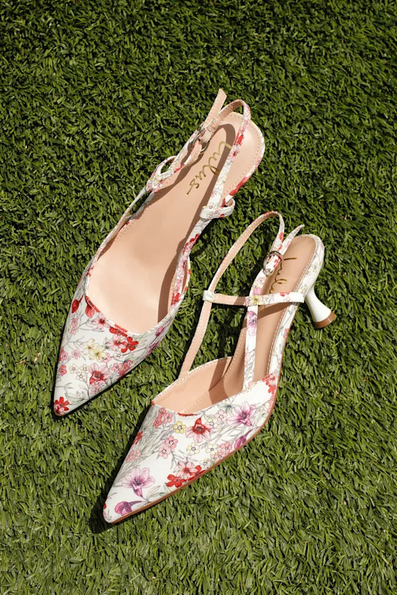 Talia White Floral Pointed-Toe Slingback Pumps | Lulus