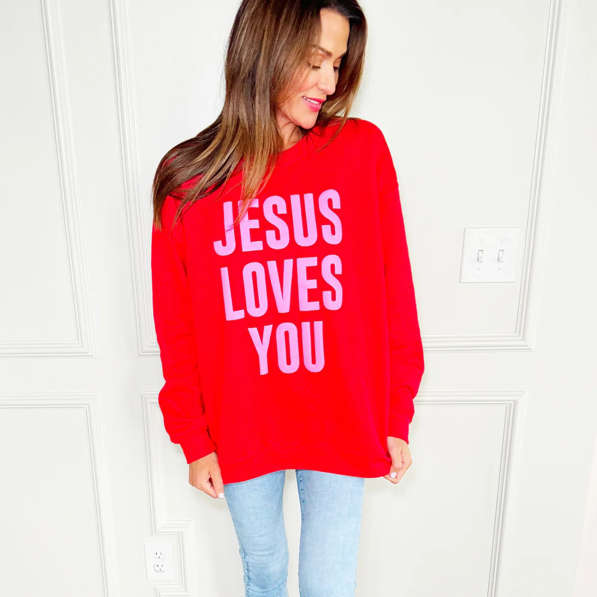 Puff Jesus Loves You Youth & Adult Sweatshirt | Poppy & Pine
