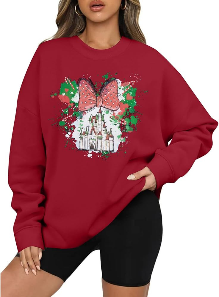 LUKYCILD Magic Kingdom Sweatshirts for Women Castle Oversized Sweatshirt Xmas Holiday Shirt Graph... | Amazon (US)