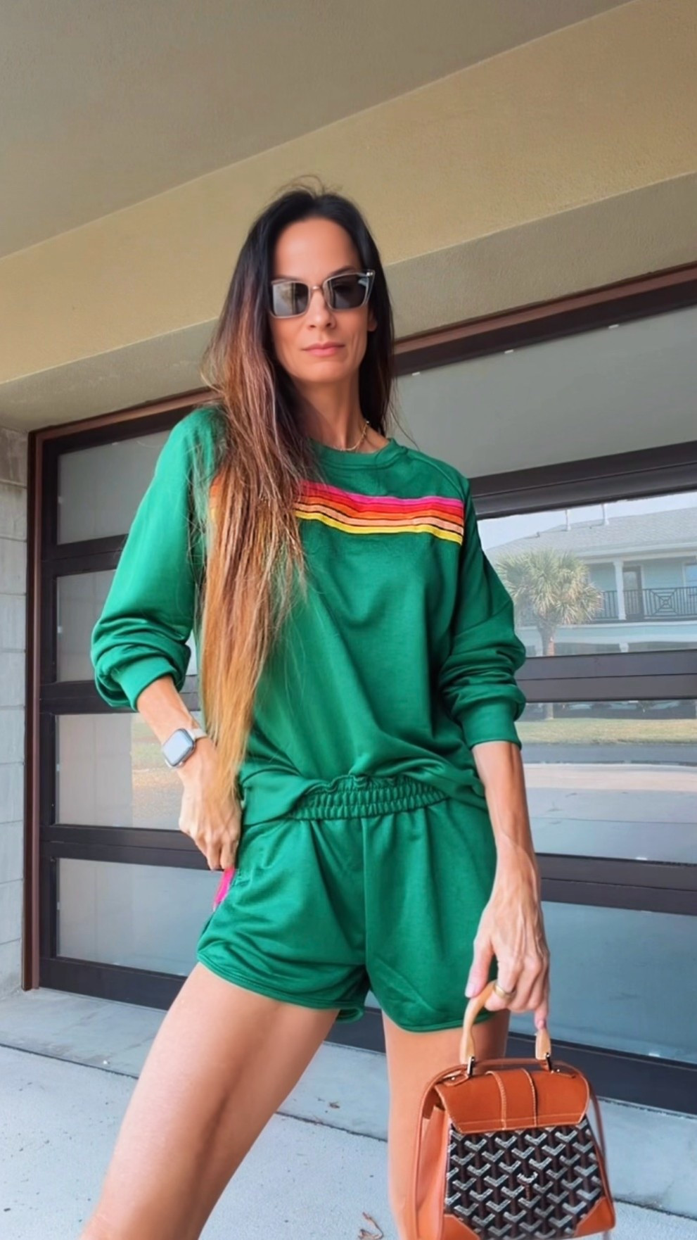 This green retro set is giving sporty, sassy, and just a little bit country club trouble. 💚 The rainbow racing stripes, the perfectly slouchy sweatshirt, and those tiny little shorts? Honestly, she’s cute enough to make me pretend I enjoy cardio. 😂

#MatchingSet #SportyStyle #CasualChic #Over40Style #NicoleColee

#LTKootd #LTKdayinmylife #LTKgrwm