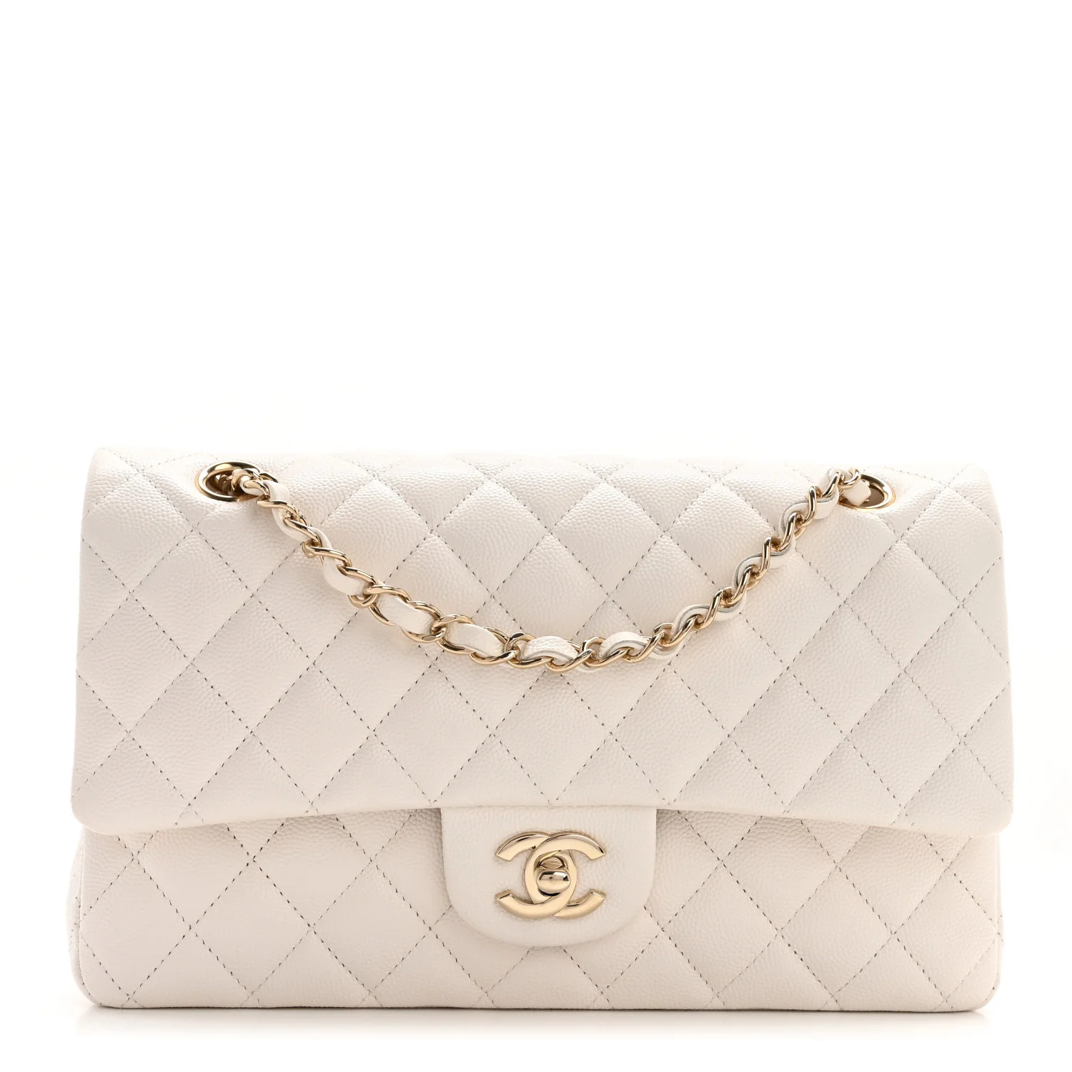 Caviar Quilted Medium Double Flap White | FASHIONPHILE (US)