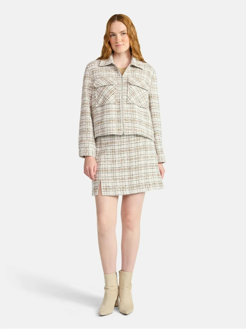Time and Tru Women's Tweed Zip Jacket, Midweight, Sizes XS-XXXL | Walmart (US)
