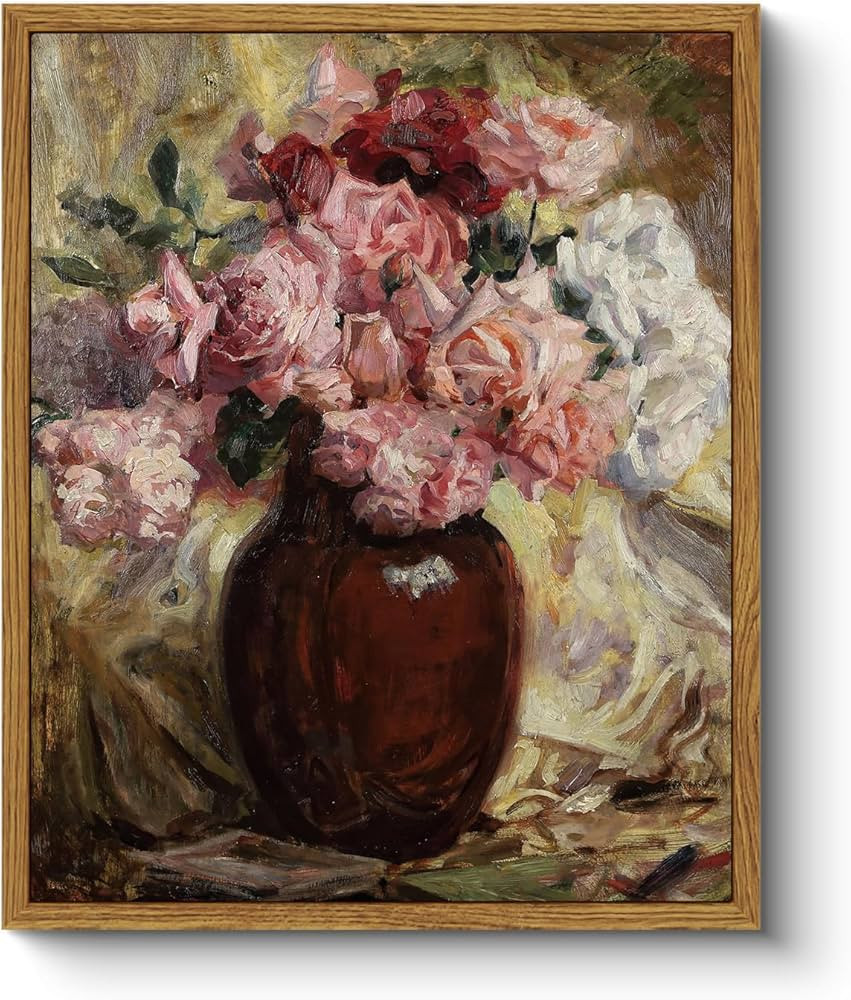 ARPEOTCY Abstract Floral Framed Wall Art, Pink Roses Bathroom Art Decor Aesthetic, 9x11 Inch Canv... | Amazon (US)