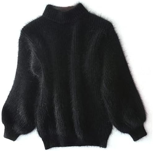 Angora Cashmere Blend Loose Warm Sweater Casual Thick Fleece Turtleneck Sweater Crewneck Knit Pul... | Amazon (US)