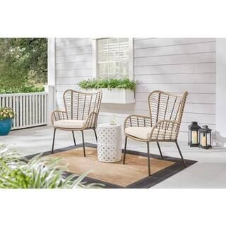 Melrose Park Steel Open Weave Wicker Outdoor Lounge Chair with CushionGuard Almond Biscotti Cushi... | The Home Depot