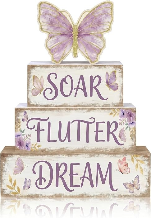 4 Pcs Purple Butterfly Tiered Tray Decor Spring Butterfly Table Wooden Signs Purple Floral Table ... | Amazon (US)
