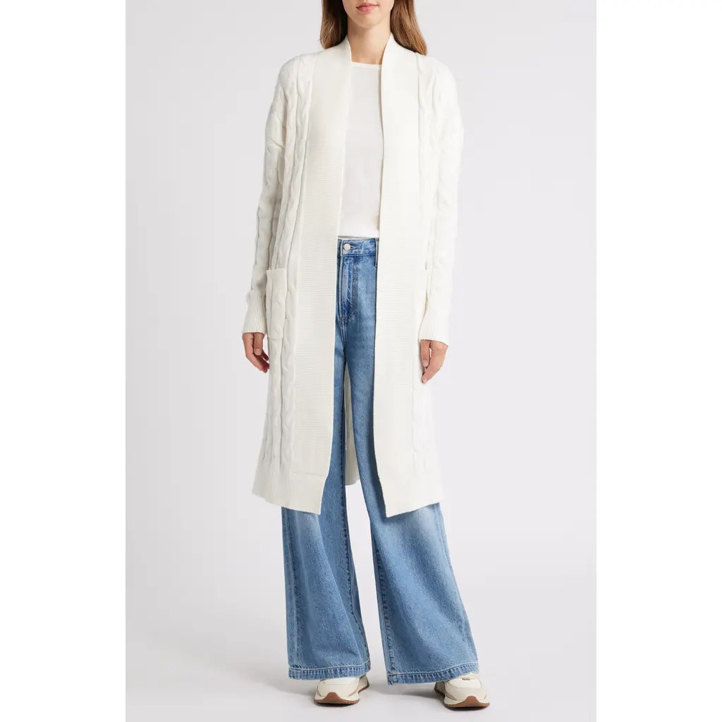 caslon(r) Longline Cable Stitch Cardigan in Ivory Cloud at Nordstrom, Size Medium | Nordstrom