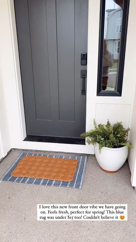 Front door rug and mat, Target home decor, affordable front door decor for spring, spring front porch, summer decor, blue and white striped rug, indoor outdoor rug, patio decor, Homebyjulianne, modern home decor, coastal Hamptons blue and white modern traditional home 

#LTKSeasonal #LTKFind #LTKhome