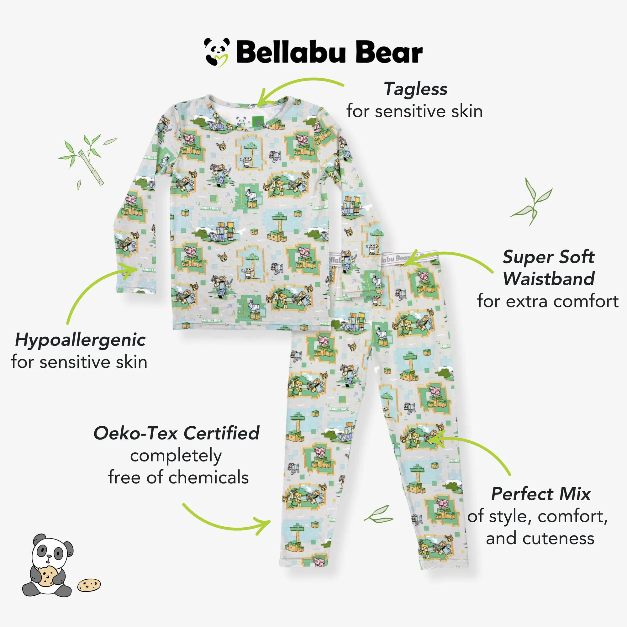 Minecraft Overworld Dreams Bamboo Kids Pajamas | Bellabu Bear