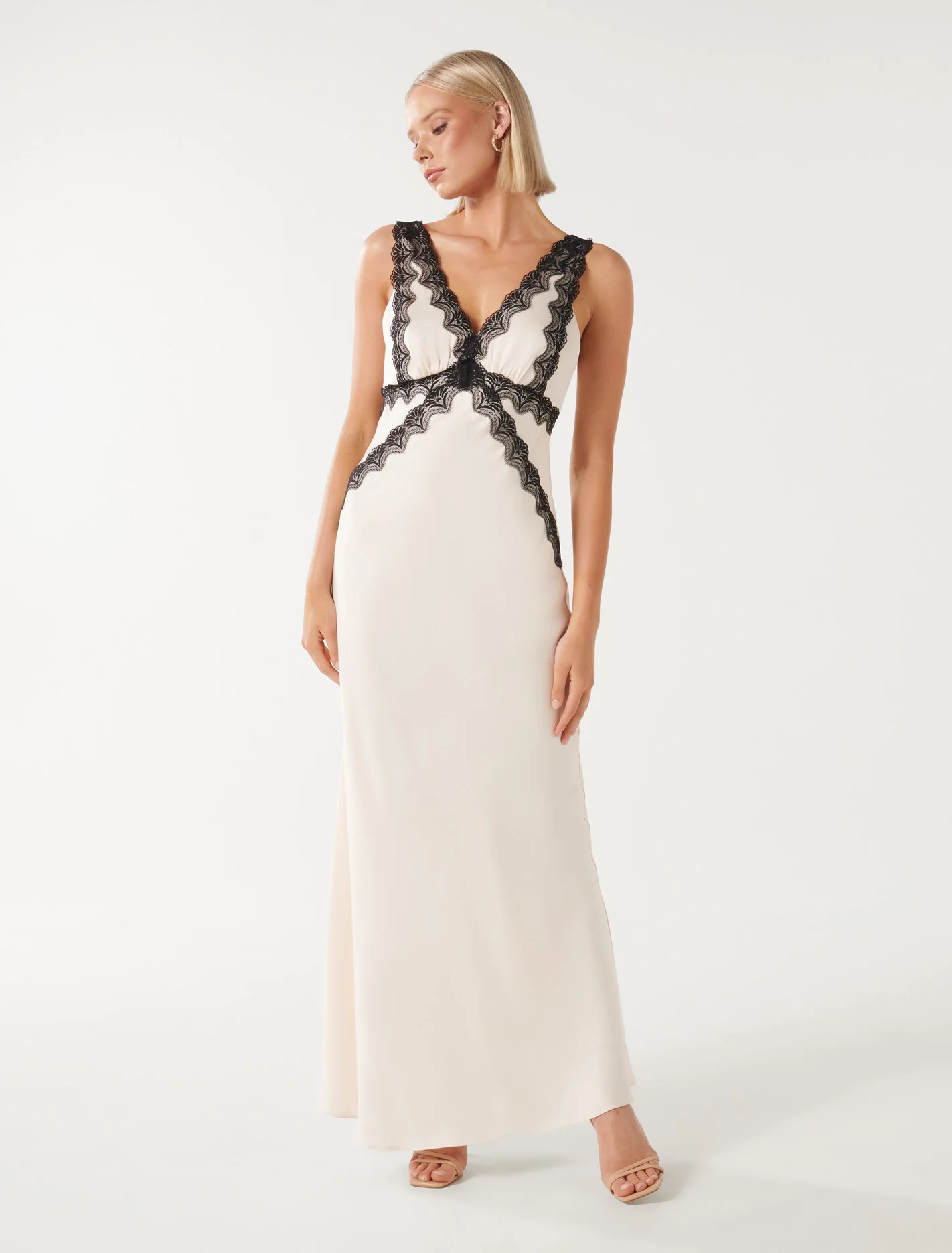 Amelia Lace Trim Satin Dress | Forever New (AU)