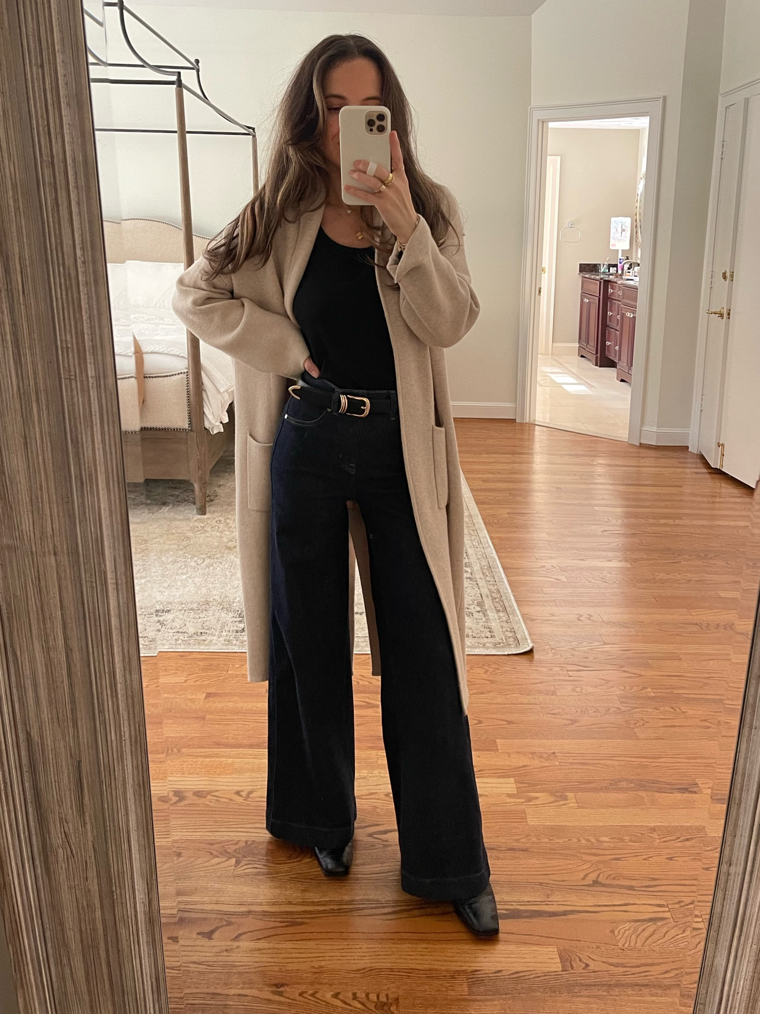 Wide leg jeans outfit, love these dark wash jeans from Spanx. Use code TARABISHYXSPANX for 20% off this style! 

Coatigan outfit, easy fall outfit, fall work outfit, dark wash jeans, mango coatigan, black belt, millennial outfit  

#LTKOver40 #LTKFindsUnder100 #LTKSeasonal