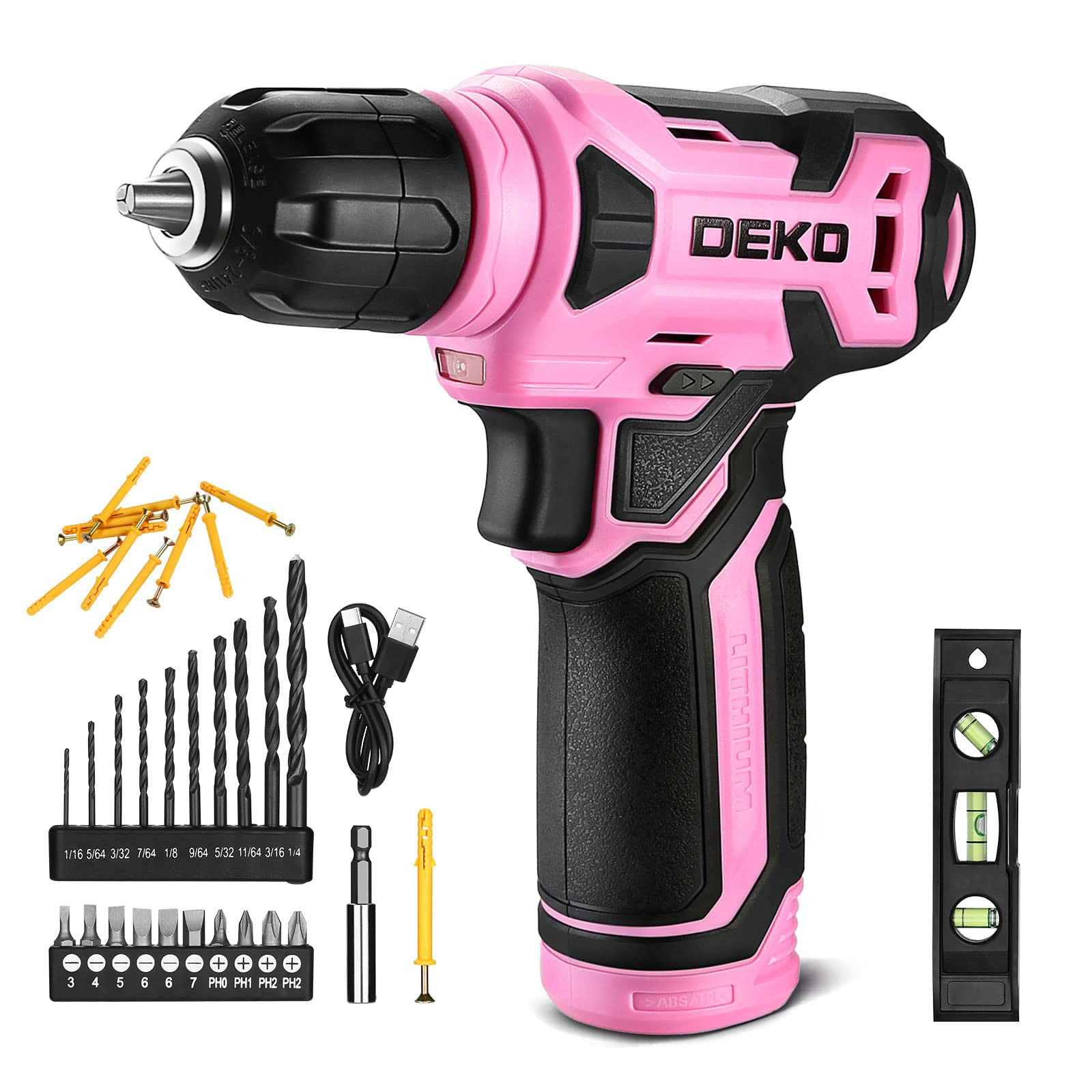 DEKOPRO 8V Cordless Drill, Drill Set with 3/8"Keyless Chuck, 42pcs Acessories, Built-in LED, Type... | Amazon (US)