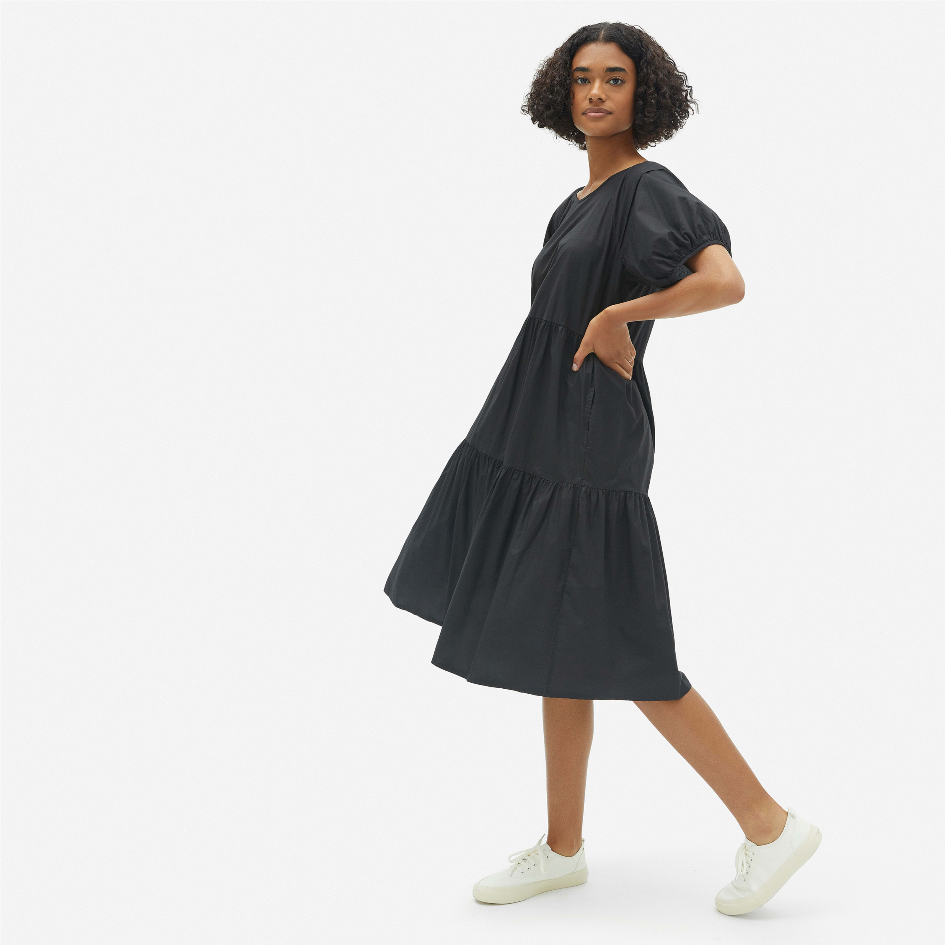 Women's Tiered Cotton Dress by Everlane in Black, Size S | Everlane