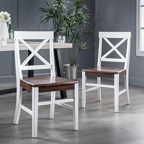 Christopher Knight Home Roshan Farmhouse Acacia Wood Dining Chairs, White / Walnut | Amazon (US)