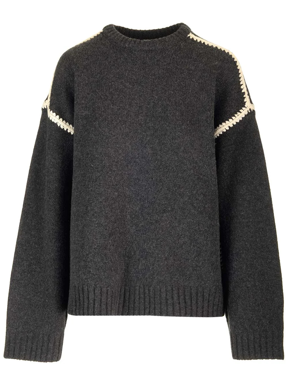 Totême Long Sleeved Crewneck Knitted Sweater | Cettire Global