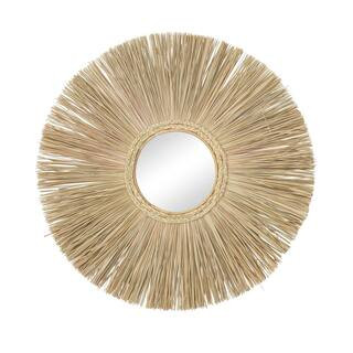 Litton Lane 32 in. H x 2 in. Reed Bohemian Round Wall Mirror | The Home Depot