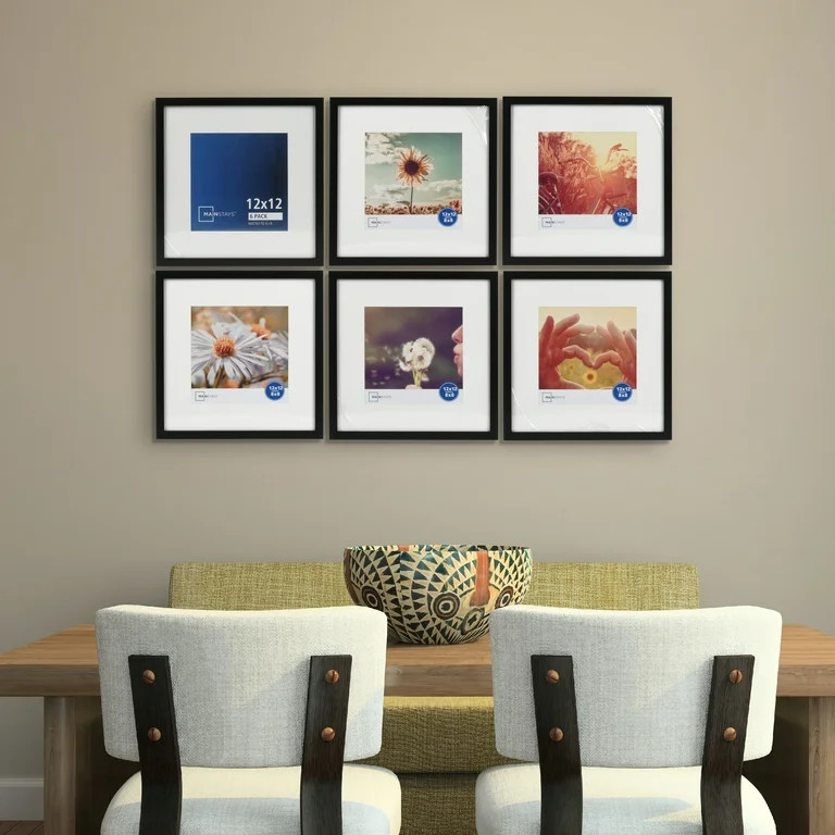 Mainstays Juego de 6 Marcos para Fotos Negros de 8x8 con Paspartú para Pared de Galería | Walmart (US)