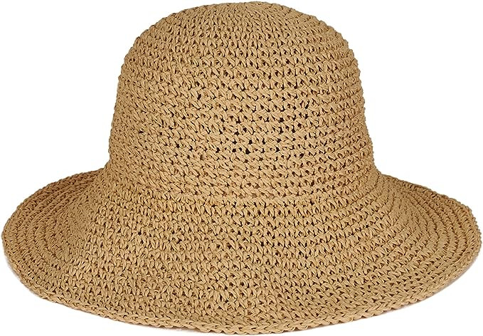 Floppy Straw Sun Hat Foldable Packable Wide Brim Summer Beach Hat Crochet Bucket Hat for Women | Amazon (US)