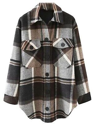 New GOODNIGHT MACAROON Katherine Thick Plaid Shirt Shacket Grey Black Brown S | eBay US