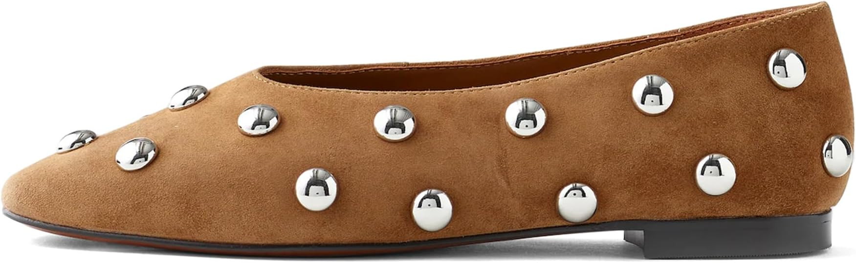 Studded Flats for Women Suqare Toe Slip on Suede Ballet Flats Comfortable Walking Studs Ballet Sh... | Amazon (US)