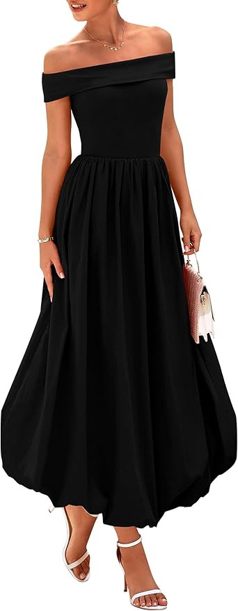 PRETTYGARDEN Womens Summer Off Shoulder Sleeveless Midi Dress Cocktail A Line Flowy Wedding Guest... | Amazon (US)