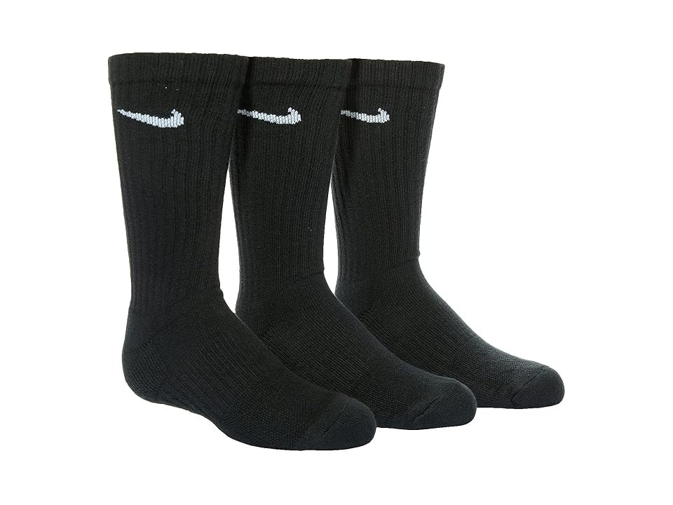 Nike Kids Performance Cushioned Crew Training Socks 3-Pair Pack (Little Kid/Big Kid) Kids Shoes Black/White: SM (3 Little Kid-5 Big Kid Shoe) | Zappos.com