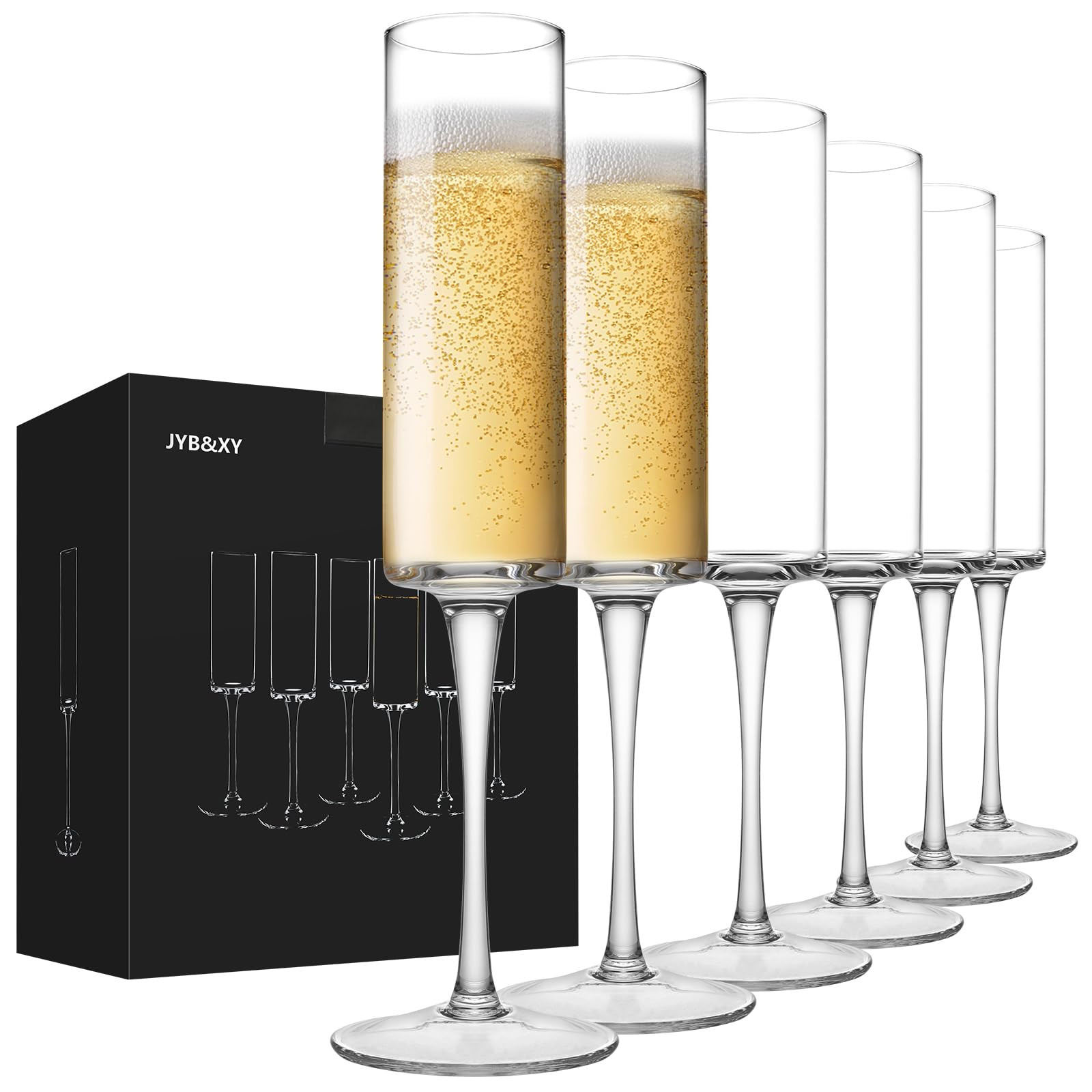 JYB&XY Champagne Flutes Set of 6 Hand Blown Elegant Champagne Glasses With Long Stem Elegant Spar... | Amazon (US)