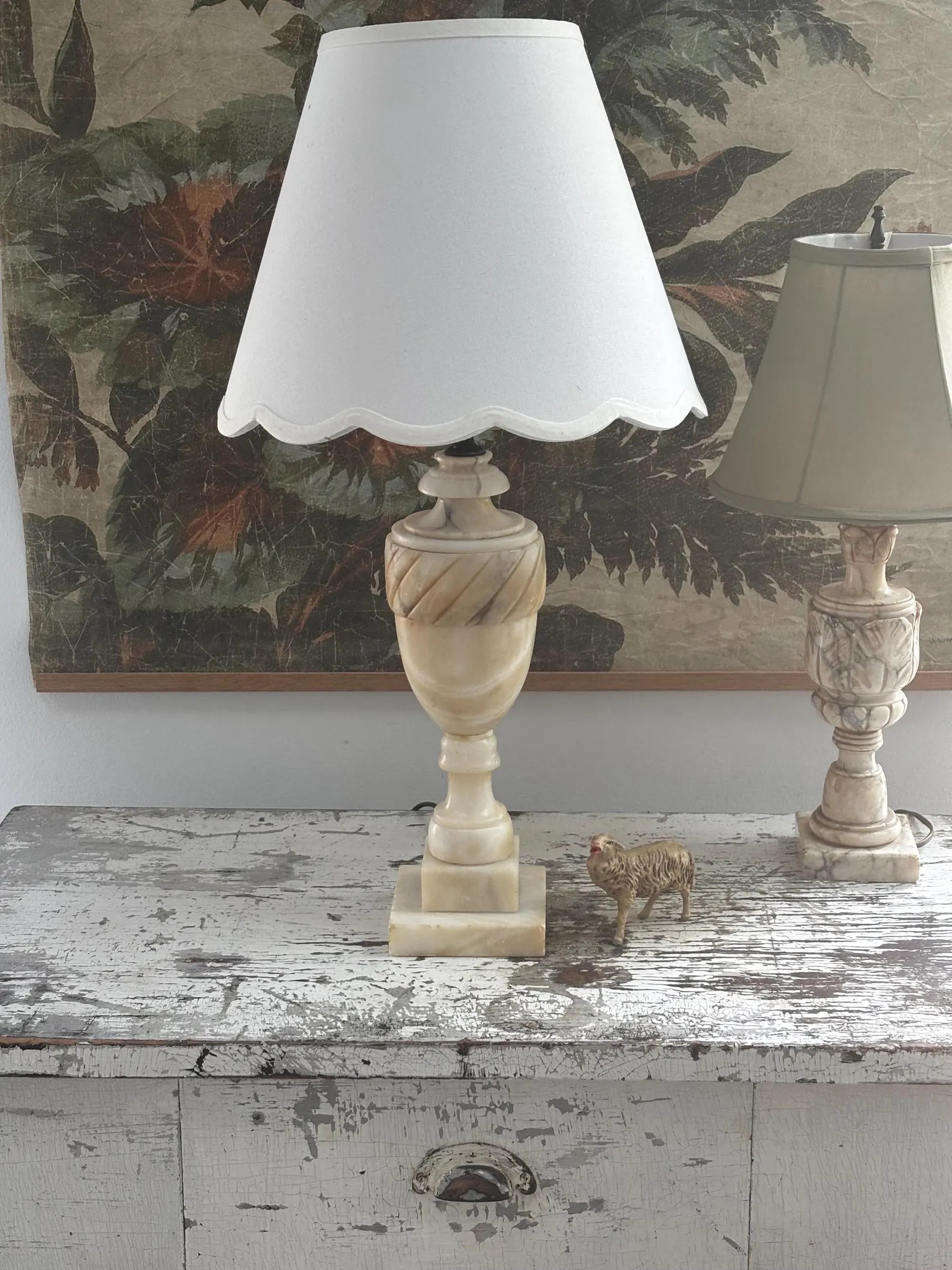 Stunning ALABASTER LAMP + SHADE • Vintage Tall Table or Bedside Lamp • Heavy Veining, Unique ... | Etsy (Global)