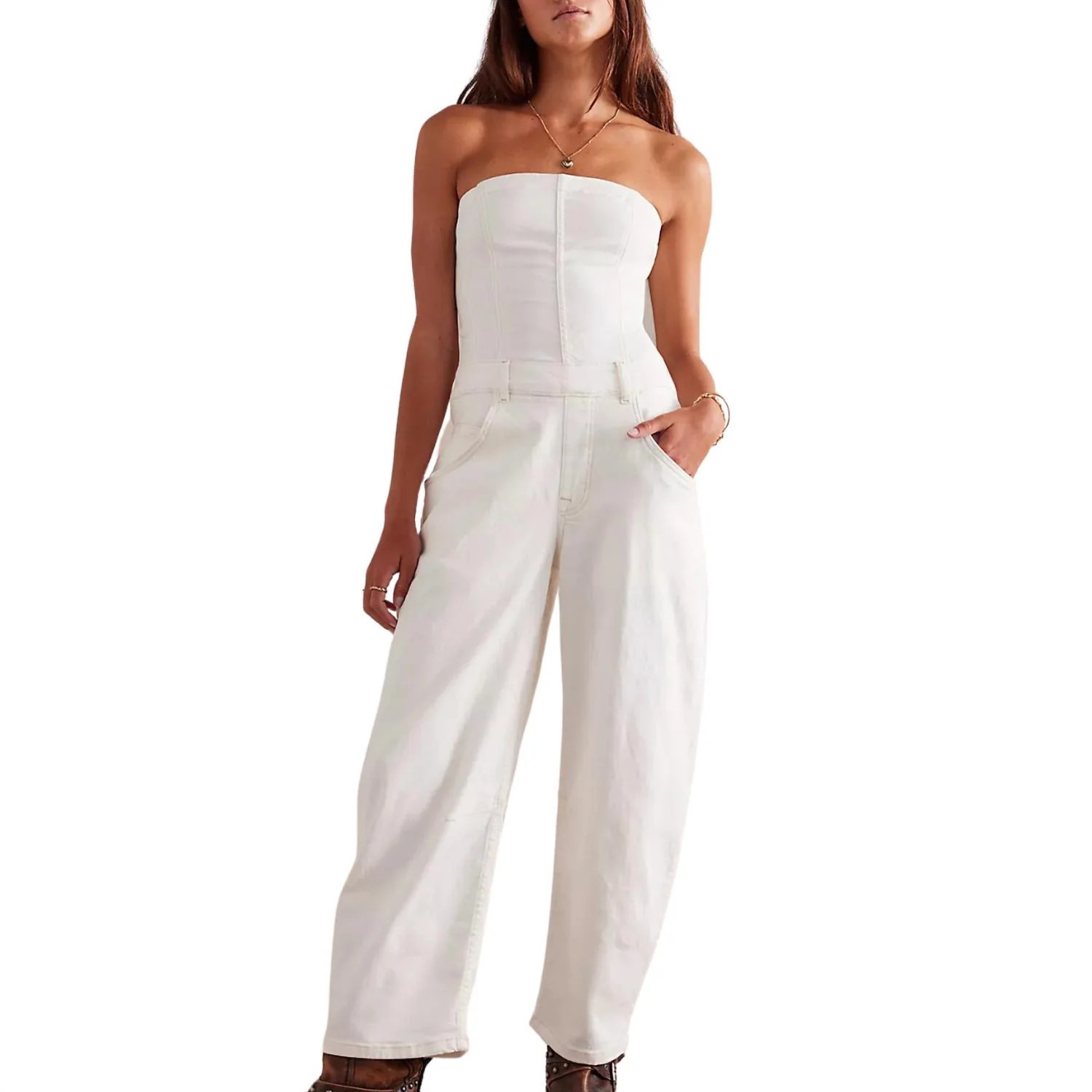 Je Suis Barrel Leg Jumpsuit In Stone White | Shop Simon