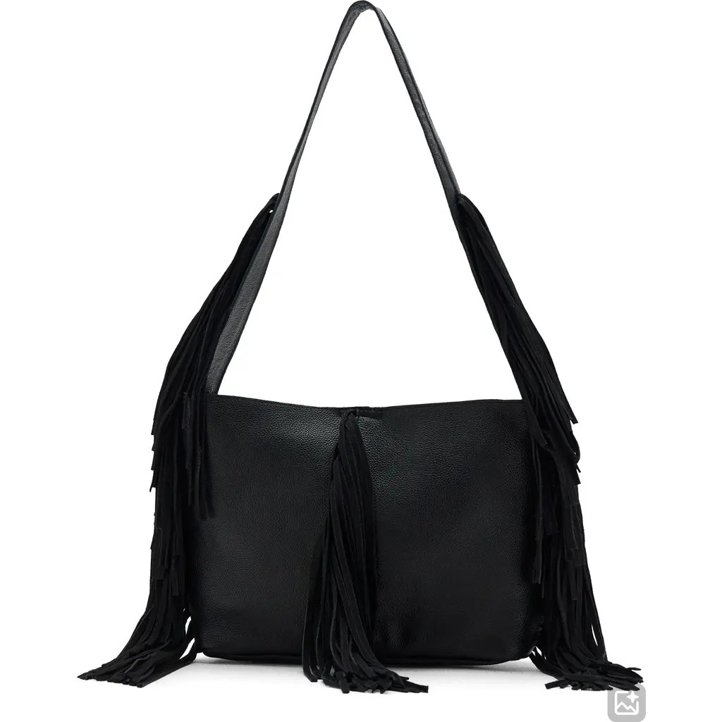 MANGO TEEN Fringe Leather Shoulder Bag in Black at Nordstrom | Nordstrom