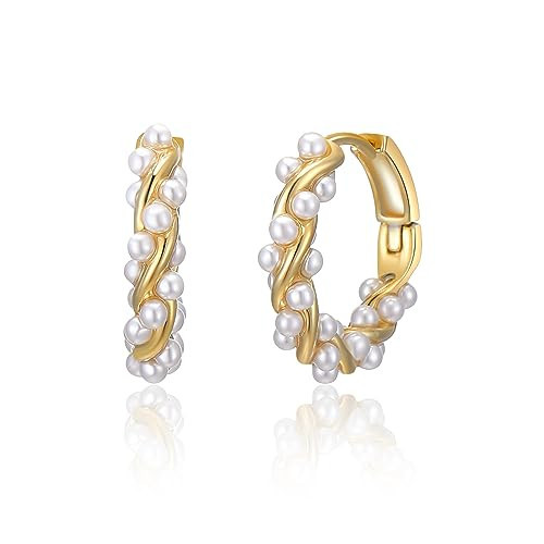 Aprilery Pearl Hoop Earrings, Trendy 14K Gold Plated Statement Earrings Jewelry for Women Gifts for Her | Amazon (US)