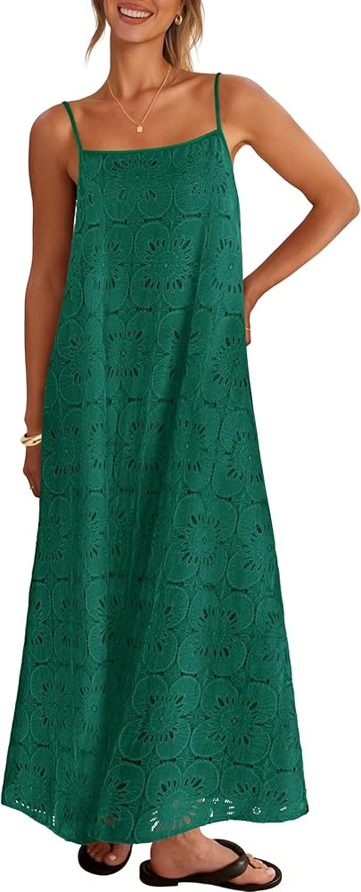 MEROKEETY Women's Summer Spaghetti Straps Sundress 2026 Casual Sleeveless Floral Lace Eyelet Boho... | Amazon (US)