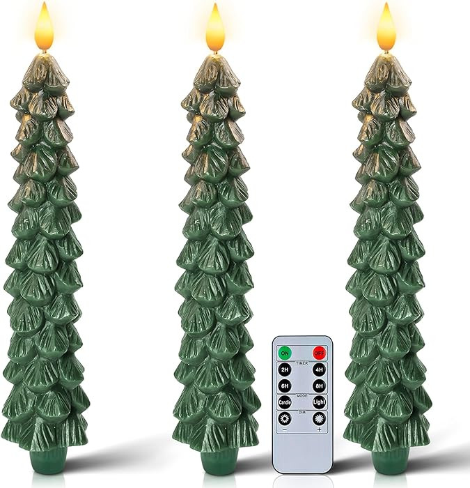 Homemory 3 Pcs Green Christmas Tree Candles | Amazon (US)