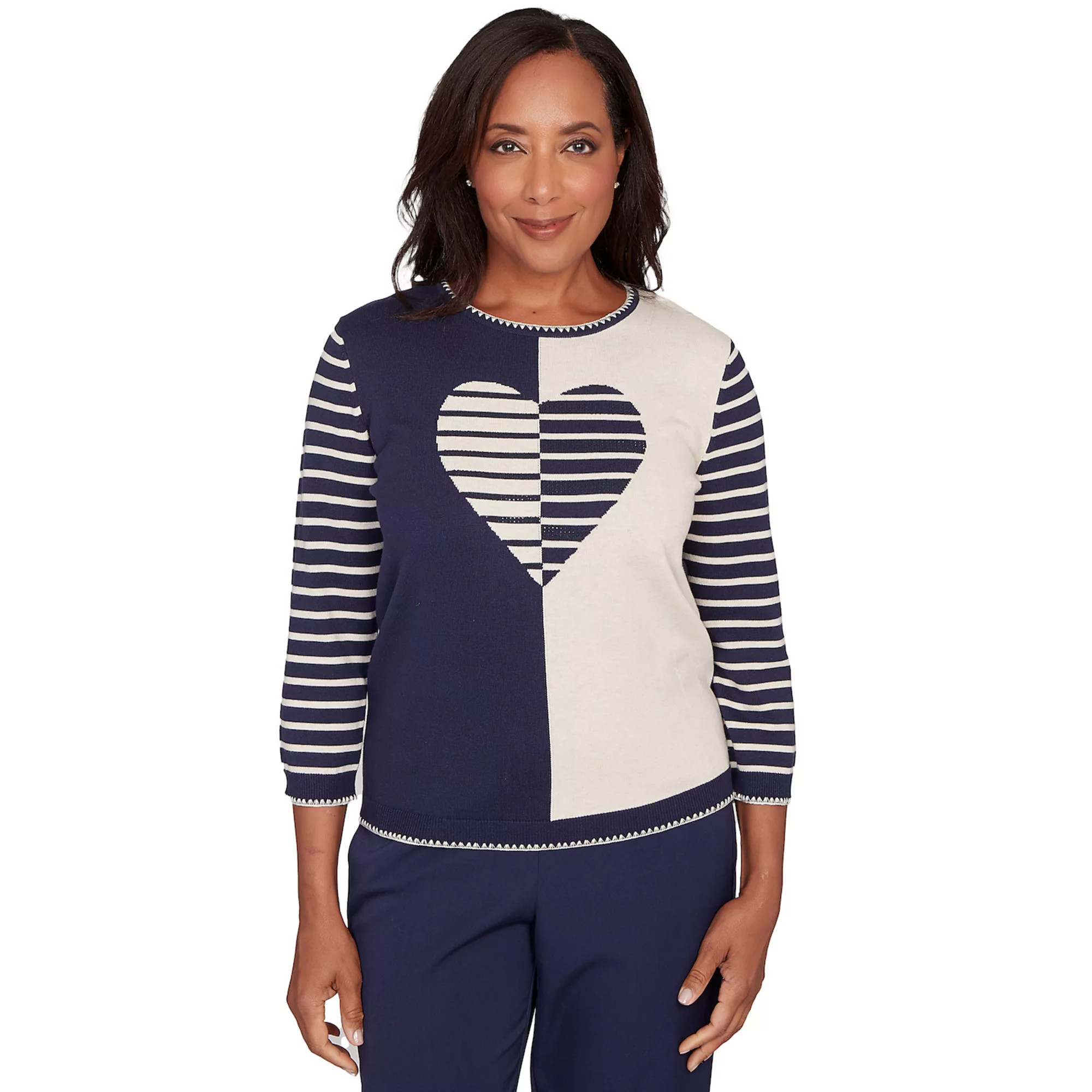 Women's Alfred Dunner Heart Motif Detail Striped Sweater | Kohl's