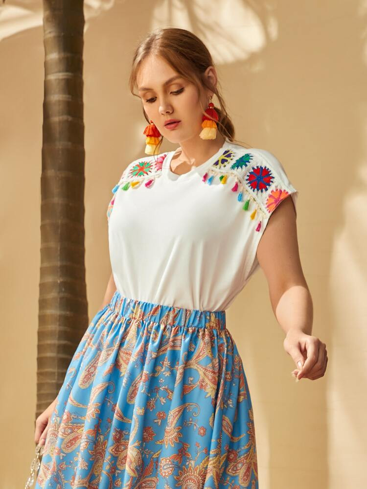 SHEIN Plus Tassel Detail Batwing Sleeve Tee | SHEIN