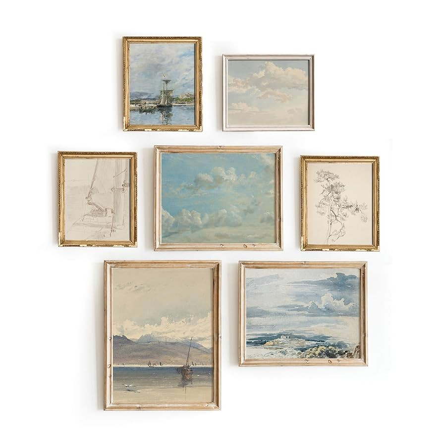 Vintage Prints For Wall Decor, Coastal Pictures Wall Art, Sailboat Painting, Poster Of Clouds, Sk... | Amazon (US)