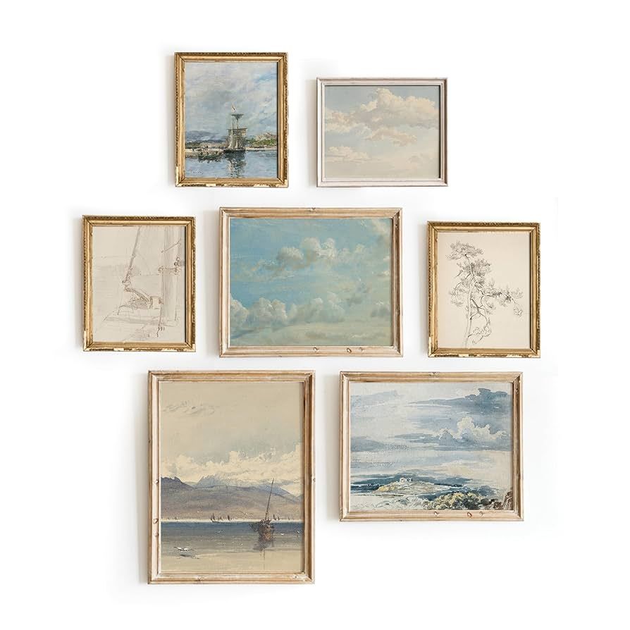 Vintage Prints For Wall Decor, Coastal Pictures Wall Art, Sailboat Painting, Poster Of Clouds, Sk... | Amazon (US)