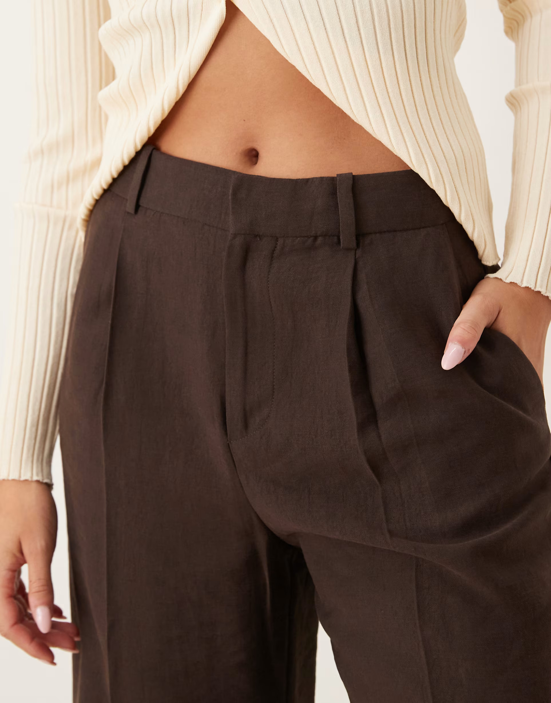 Mango tailored pleat front trouser in brown | ASOS (Global)